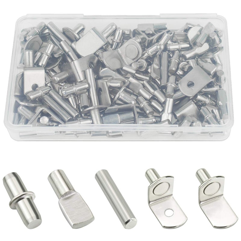 Sutemribor 85PCS Nickel Plated Shelf Bracket Pegs Cabinet Furniture Shelf Pins Support, 5 Styles - Image 1